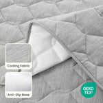 Close up of OEKO-TEX certified Blue couch cover fabric with cooling fabric and anti-slip base.