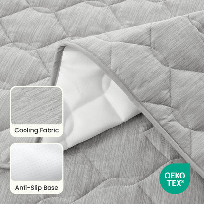 Close up of OEKO-TEX certified Blue couch cover fabric with cooling fabric and anti-slip base.#Color_Grey