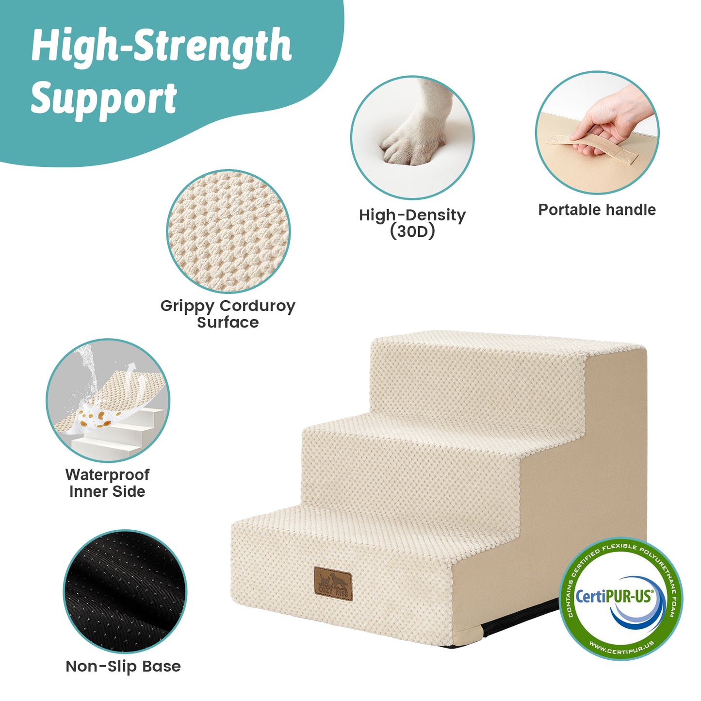 3-Step Non-Slip Right-Angle Pet Stairs