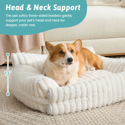 Multi-Functional Striped Faux Pet Sofa Bed With Blanket