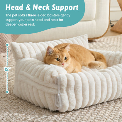 Multi-Functional Striped Faux Pet Sofa Bed With Blanket