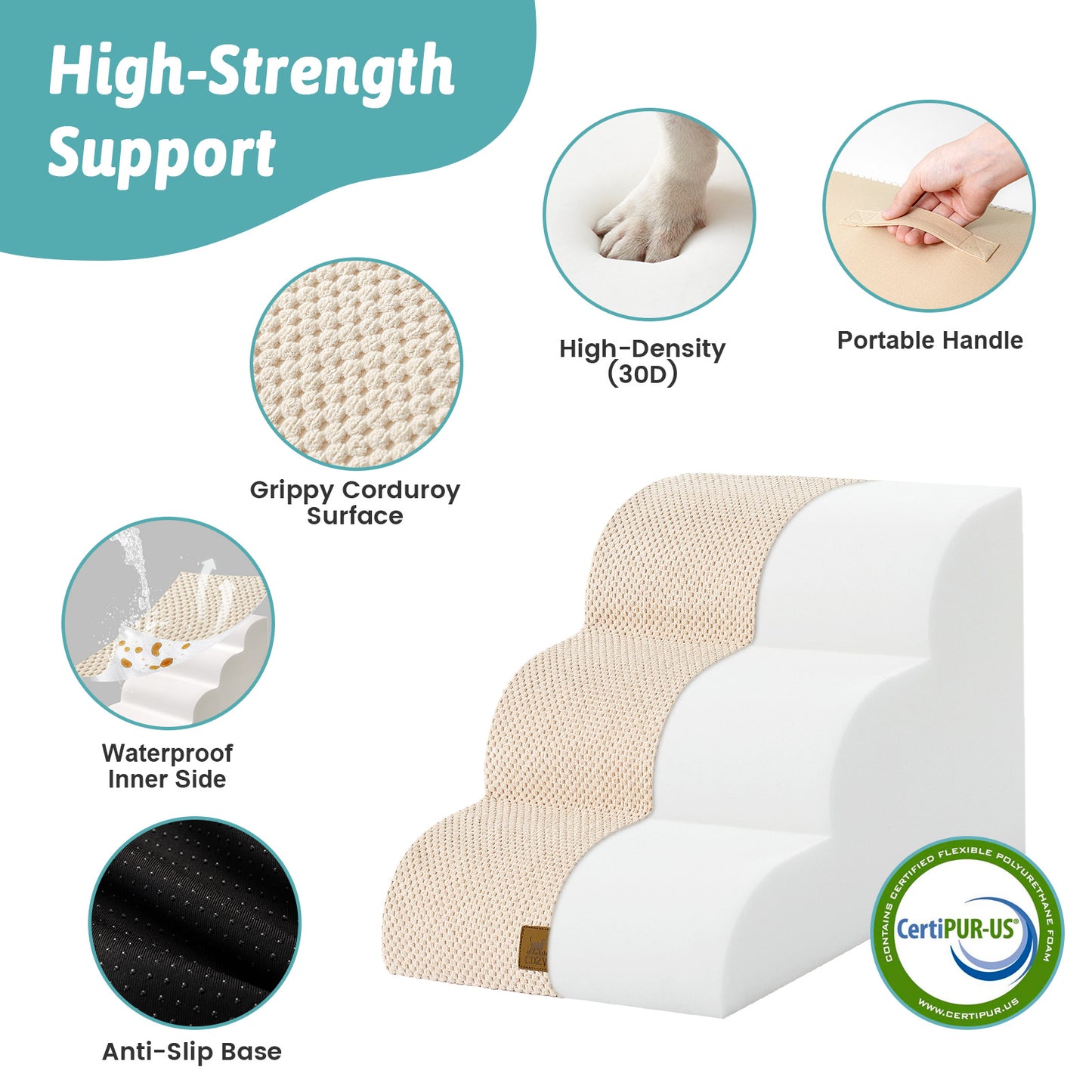 3-Step Gentle Slope Curved Pet Stairs