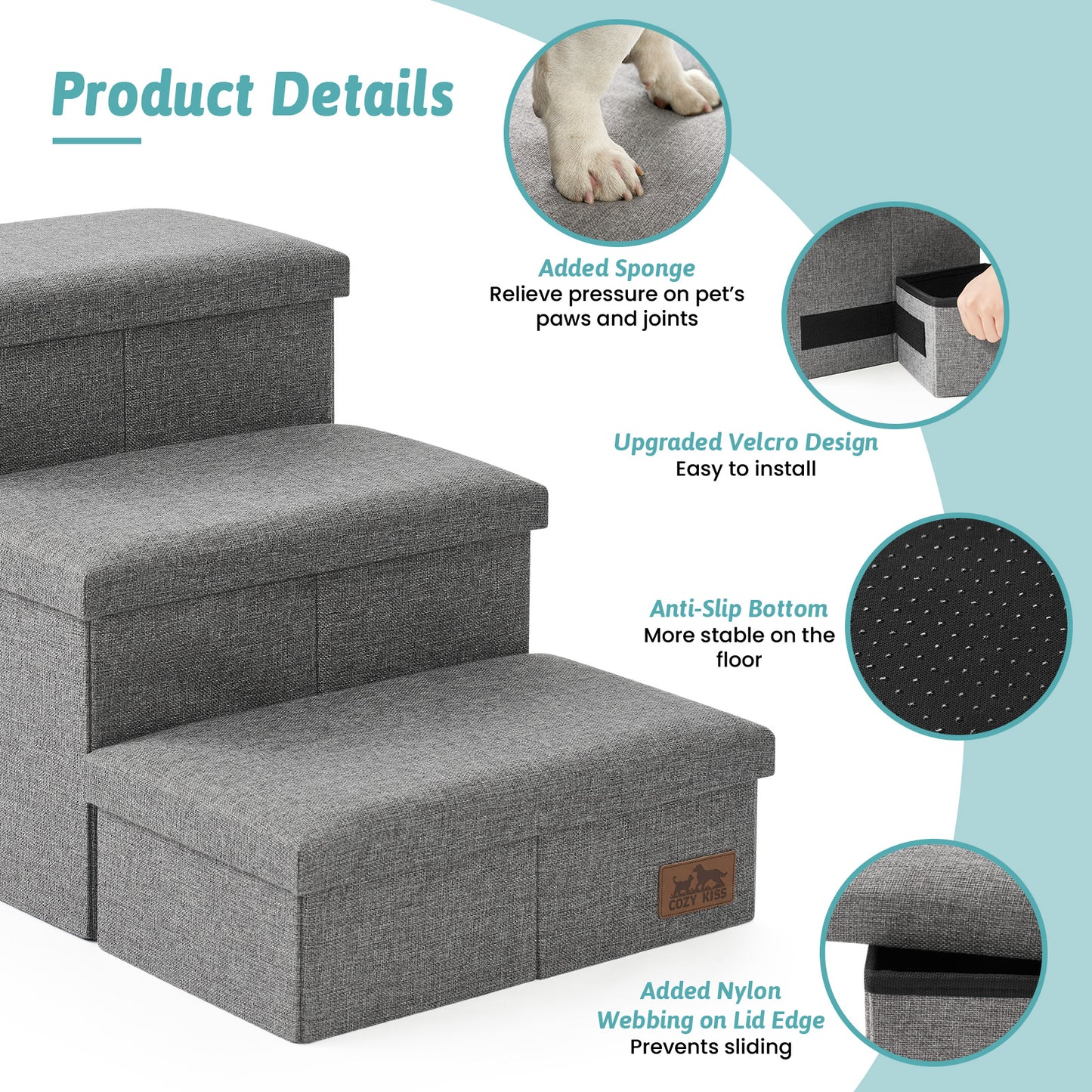 3-Step Storage Pet Stairs with Play Condo