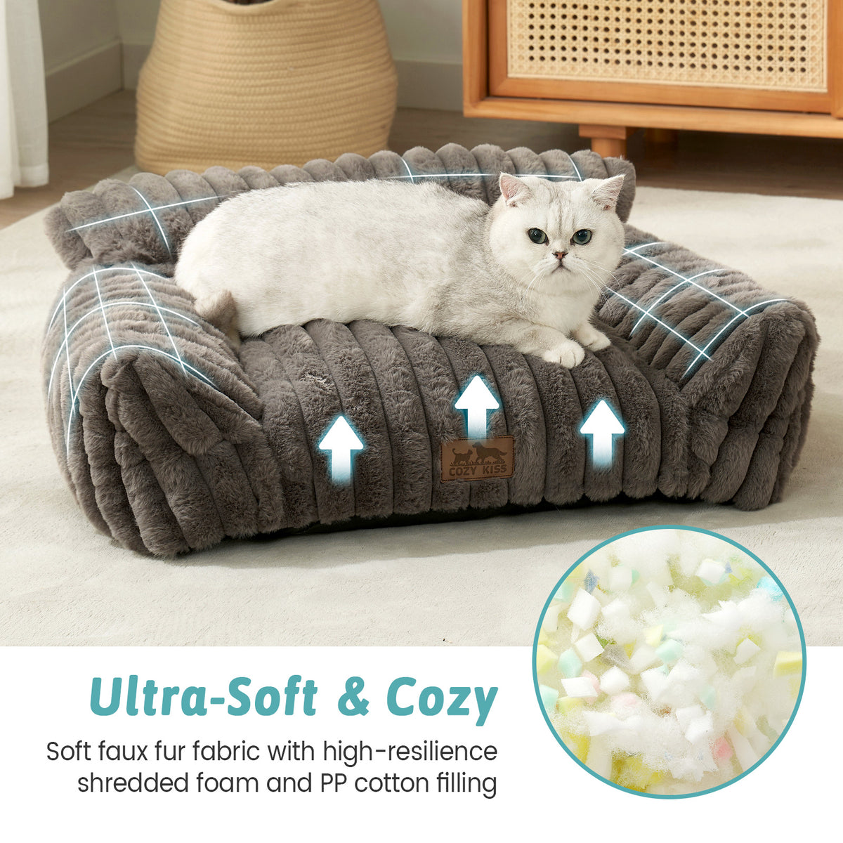 Cozy Kiss Ultra Soft Plush Striped Faux Pet Sofa Bed ultra soft faux fur pet sofa with supportive filling 