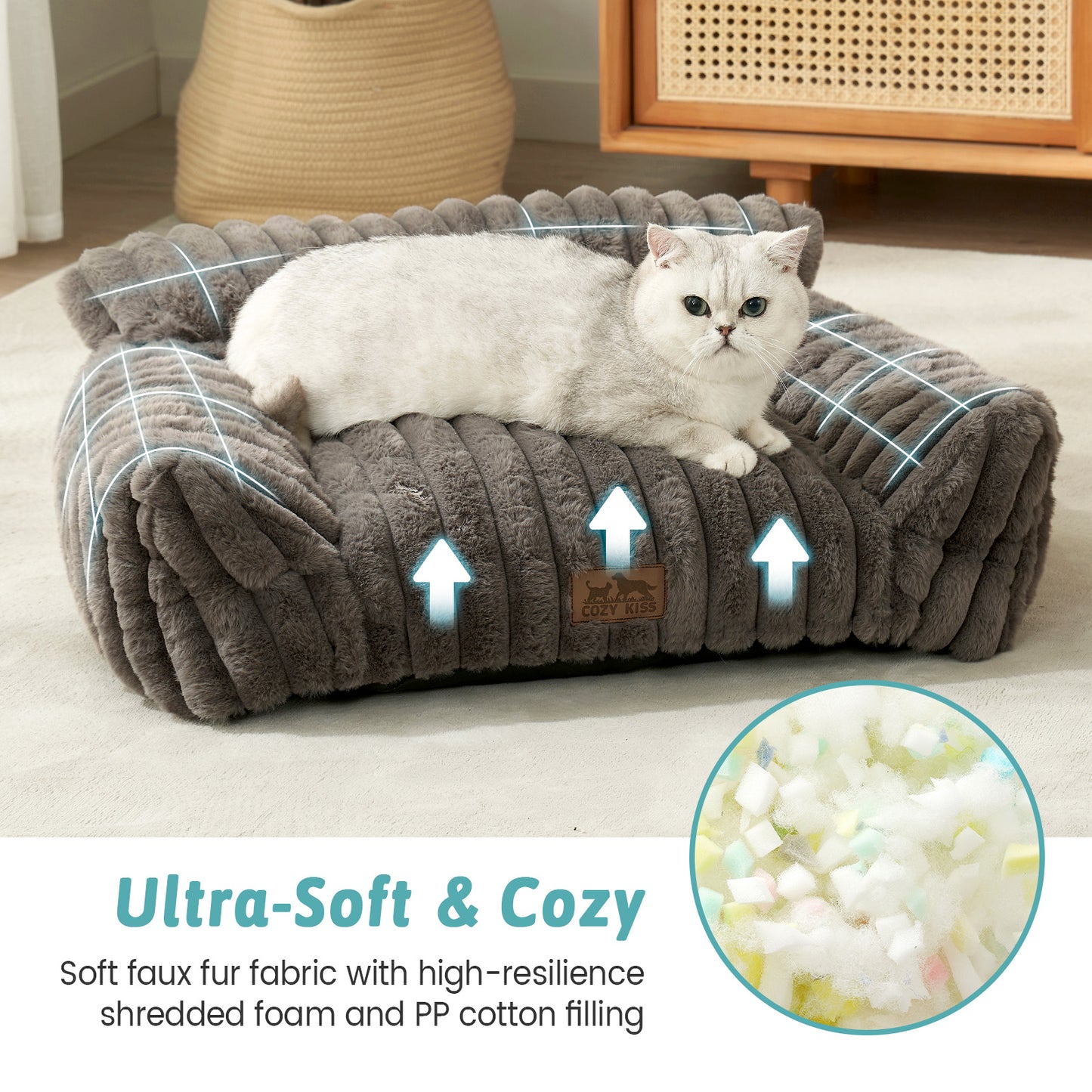 Ultra Soft Plush Striped Faux Pet Sofa Bed