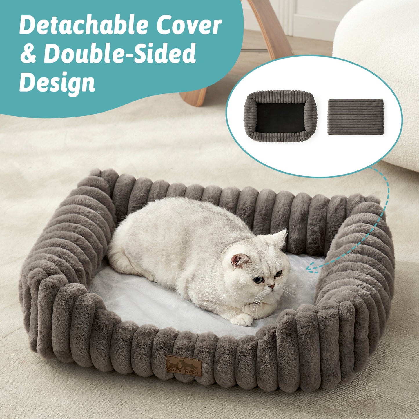 Striped Faux C-Shaped Washable Dog Bed
