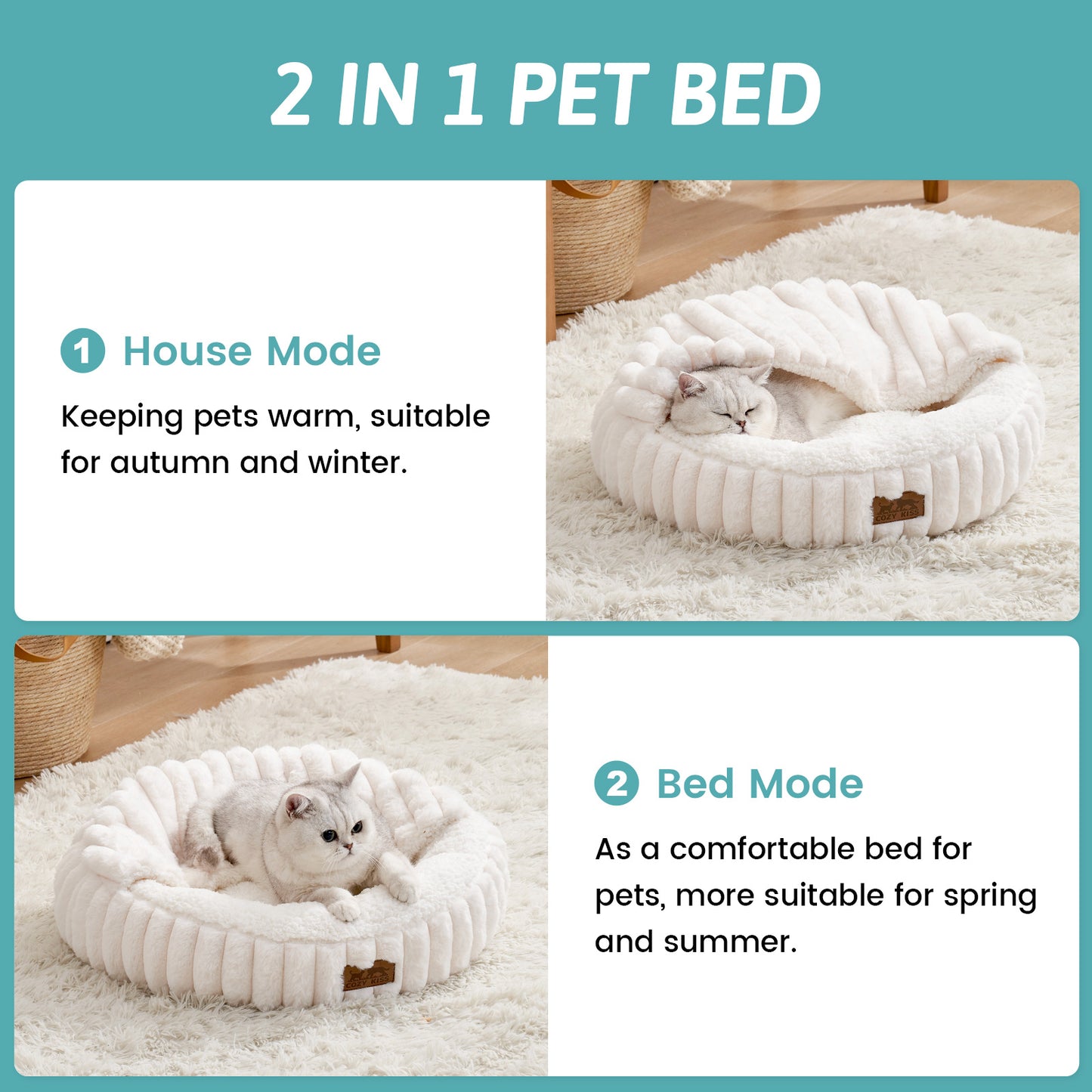 Striped Faux Calming Donut Pet Bed With Blanket