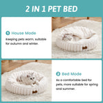 Cozy Kiss Striped Faux Calming Donut Pet Bed With Blanket 2 in 1 pet cave bed 