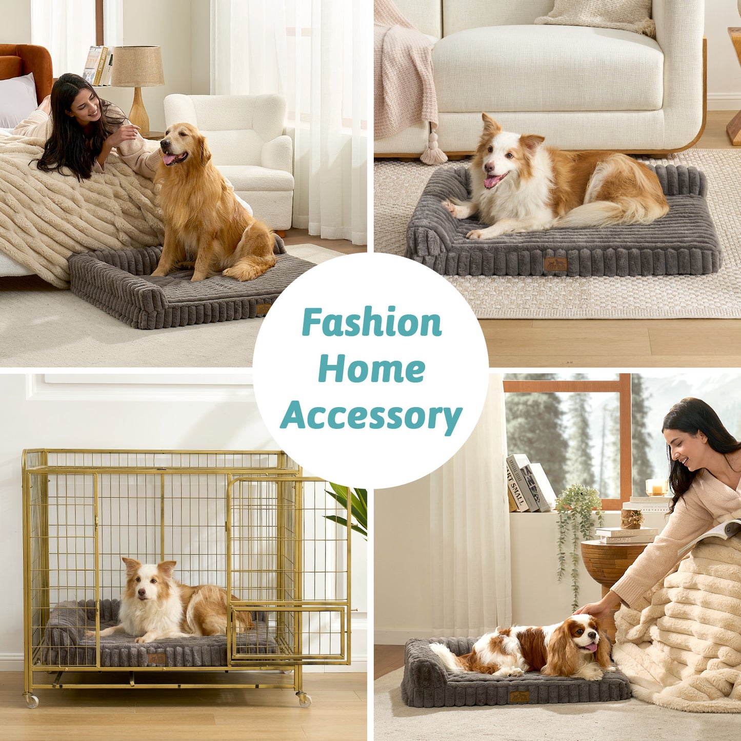 Striped Faux L-Shaped Washable Dog Bed