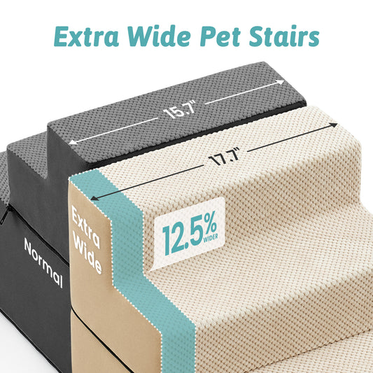 Cozy Kiss 4-Step Extra Wide Foldable Right-Angle Pet Stairs with 12.5% wider step design #color_Beige