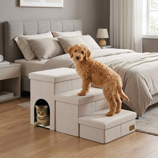 3-Step Storage Pet Stairs with Play Condo