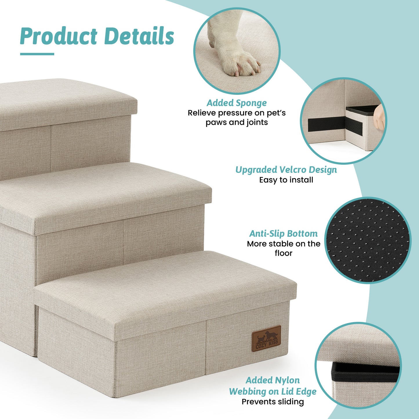 3-Step Storage Pet Stairs with Play Condo