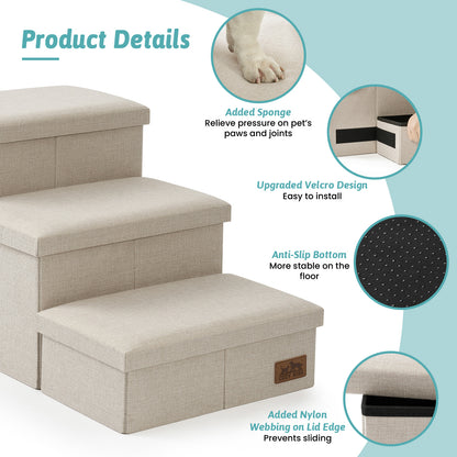 3-Step Storage Pet Stairs with Play Condo