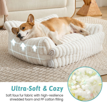 Multi-Functional Striped Faux Pet Sofa Bed With Blanket