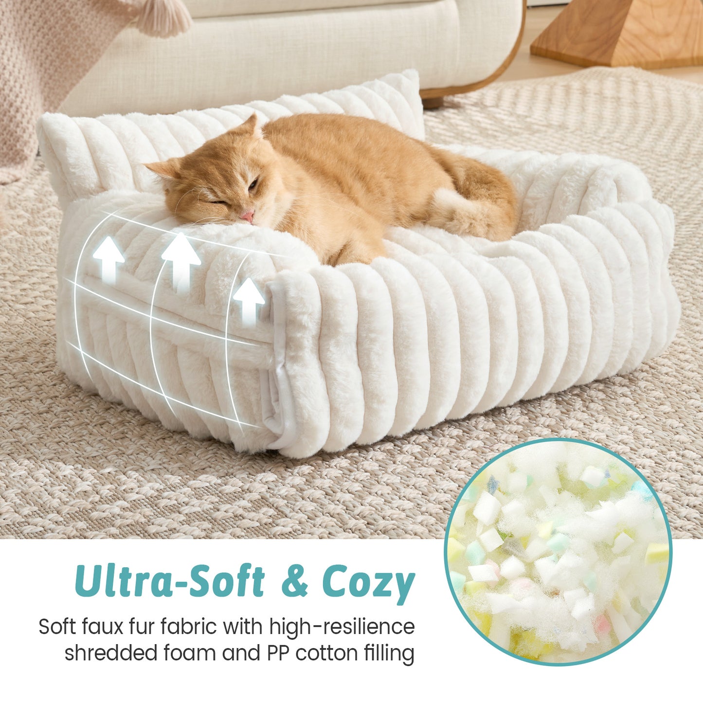 Multi-Functional Striped Faux Pet Sofa Bed With Blanket