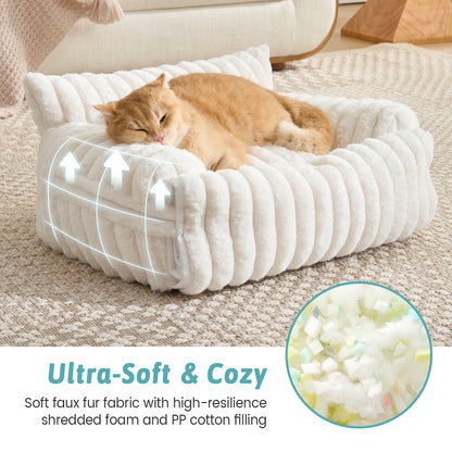 Multi-Functional Striped Faux Pet Sofa Bed With Blanket