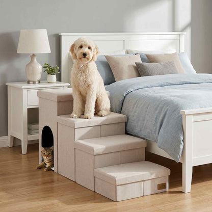 4-Step Storage Pet Stairs with Play Condo