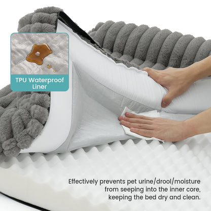 Striped Faux L-Shaped Washable Dog Bed