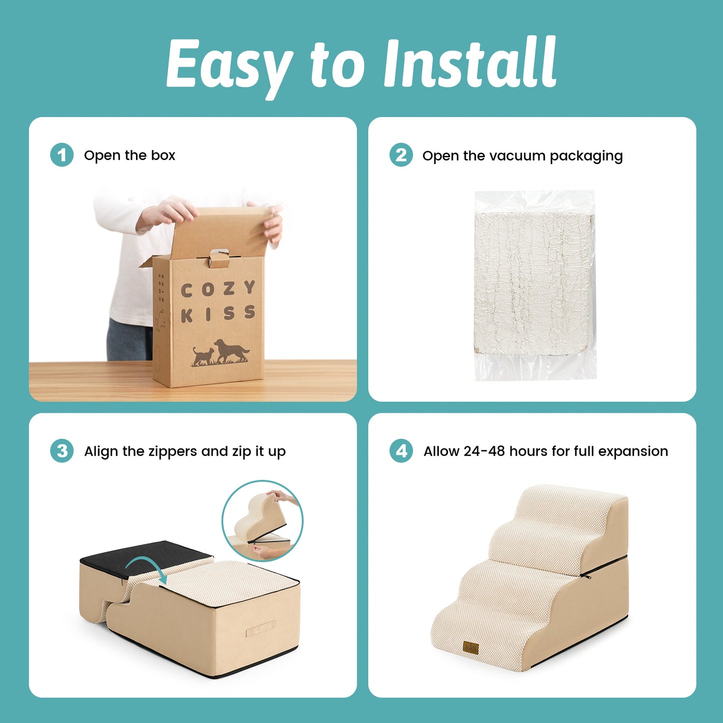 4-Step Foldable Curved Pet Stairs