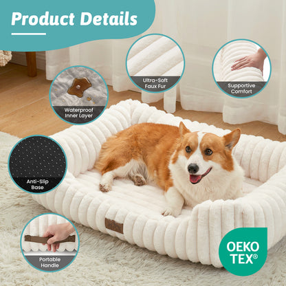 Striped Faux C-Shaped Washable Dog Bed