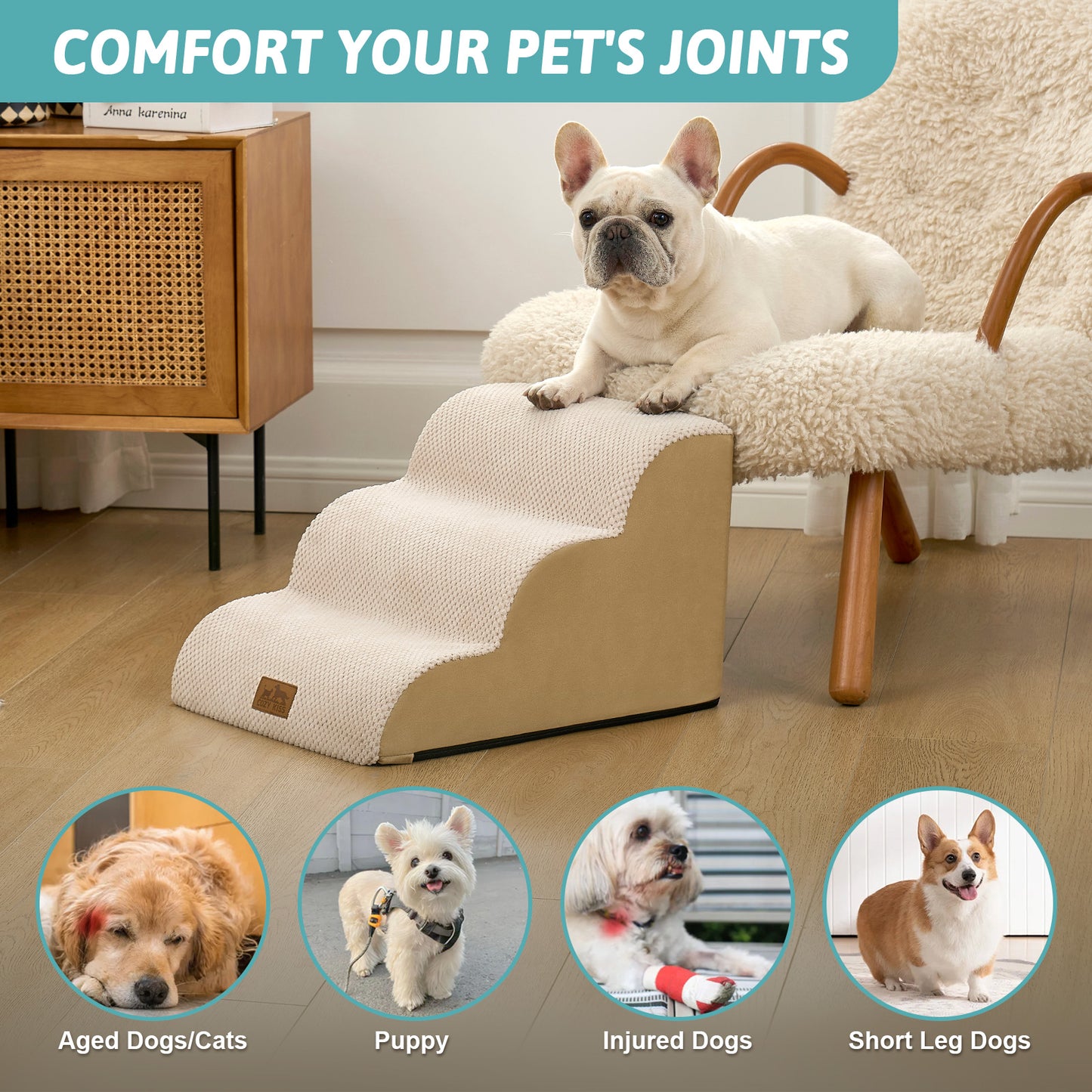 3-Step Gentle Slope Curved Pet Stairs