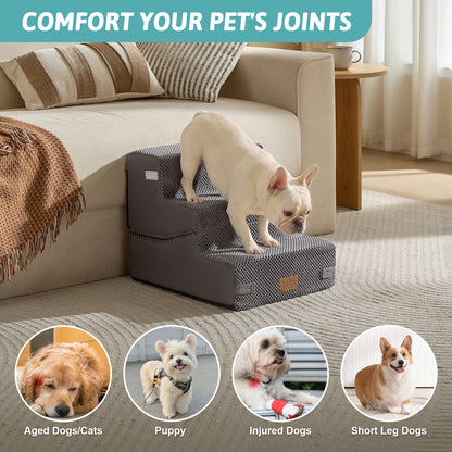 Cozy Kiss 3-Step Convertible 2-in-1 Pet Stairs with Ramp Mode for aged , injured, and short-legged pets #color_Grey