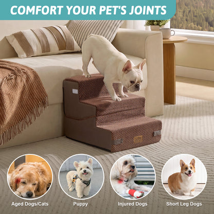 Cozy Kiss 3-Step Convertible 2-in-1 Pet Stairs with Ramp Mode for aged , injured, and short-legged pets #color_Brown