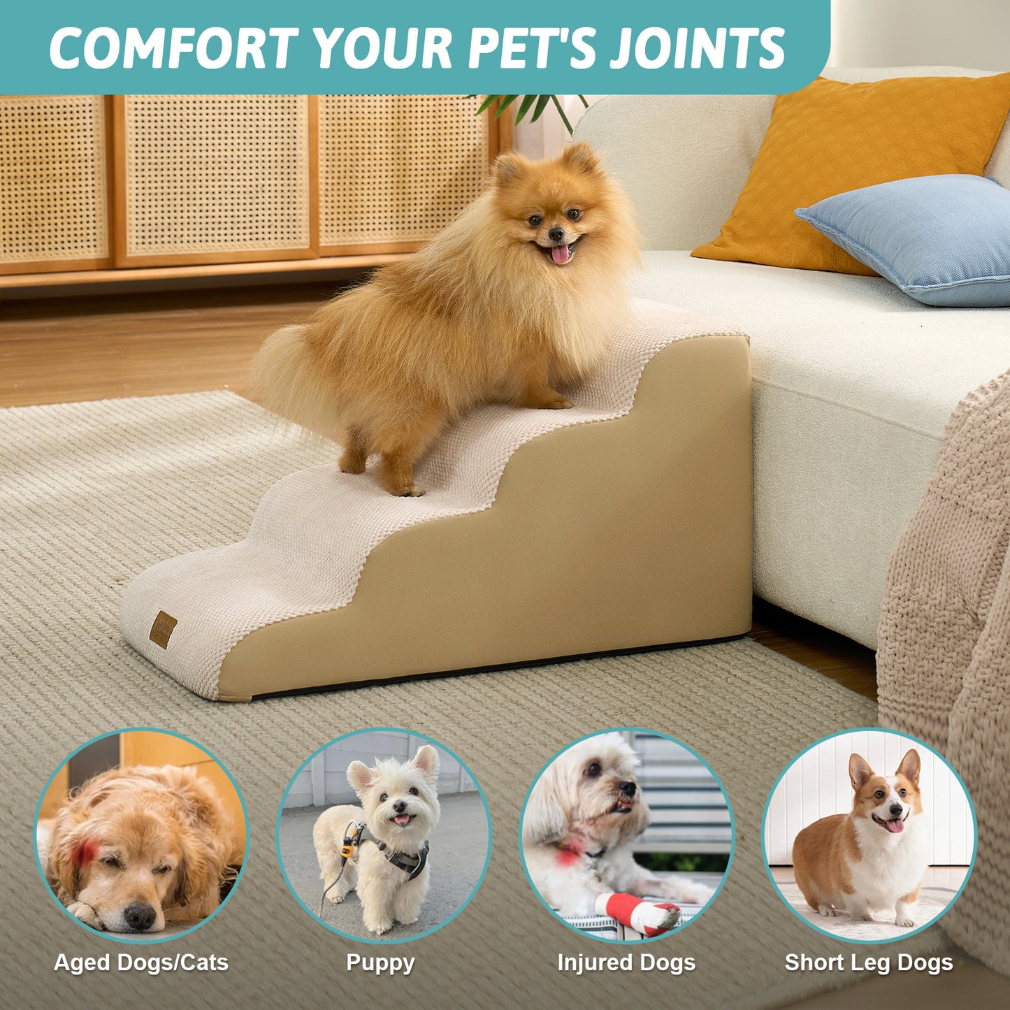 4-Step Gentle Slope Curved Pet Stairs