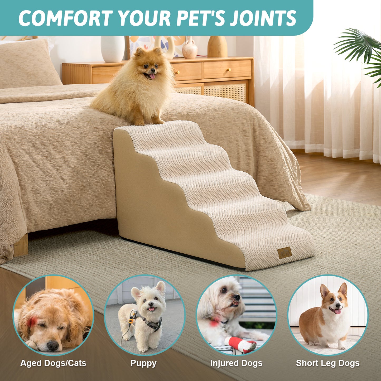 5-Step Gentle Slope Curved Pet Stairs