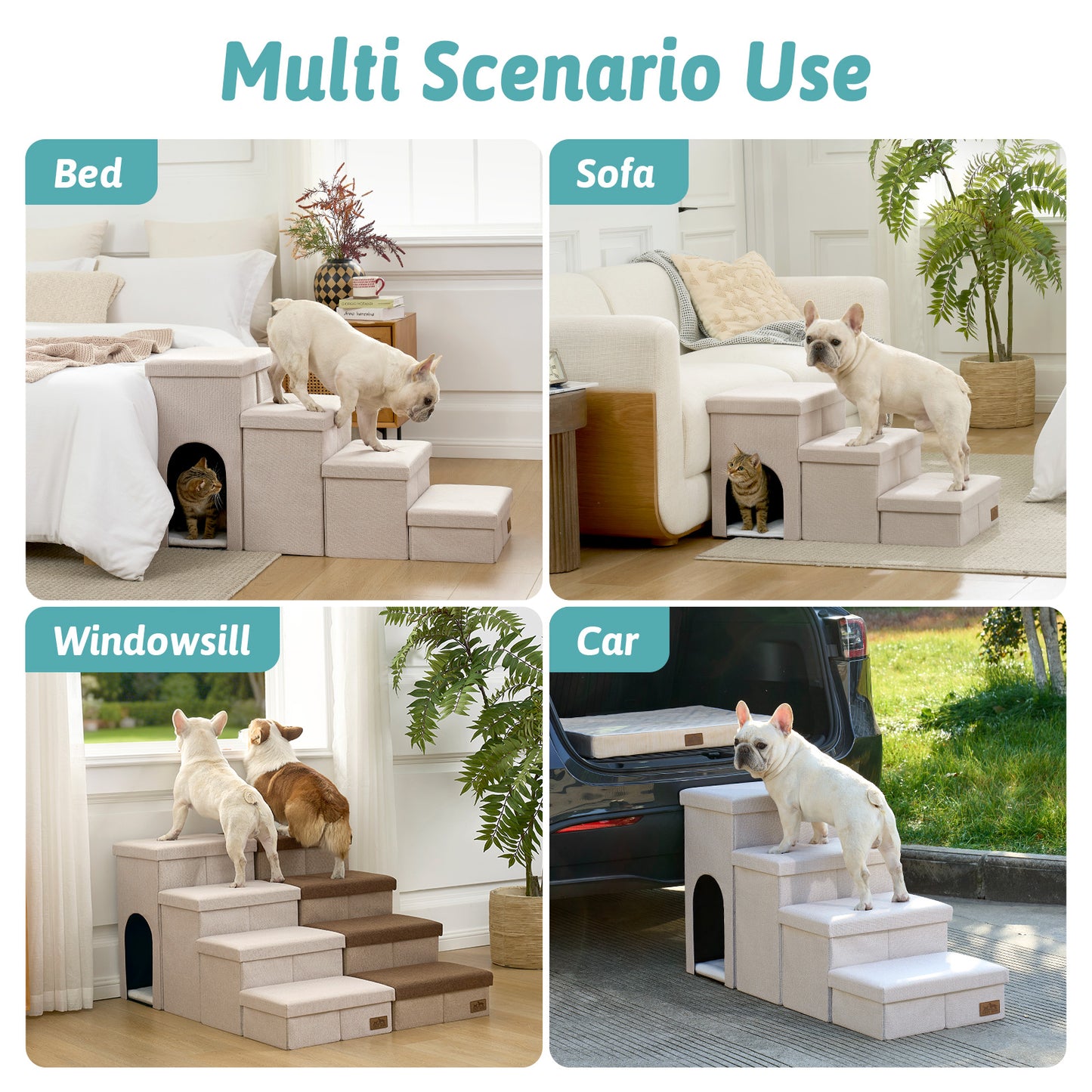 3-Step Storage Pet Stairs with Play Condo
