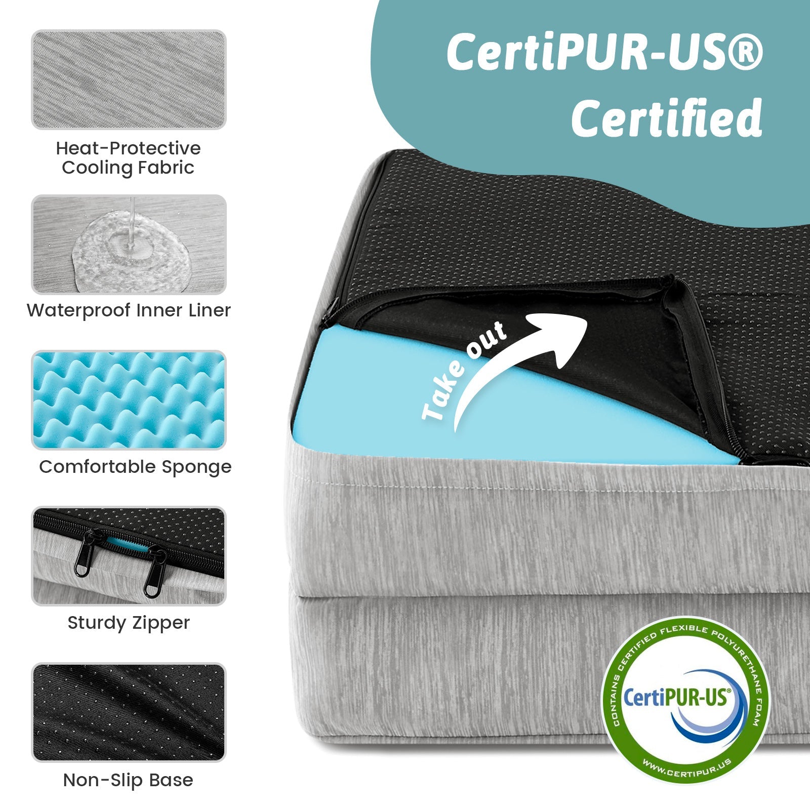 Pet Bed with CertiPUR-US certification and features#color_Grey