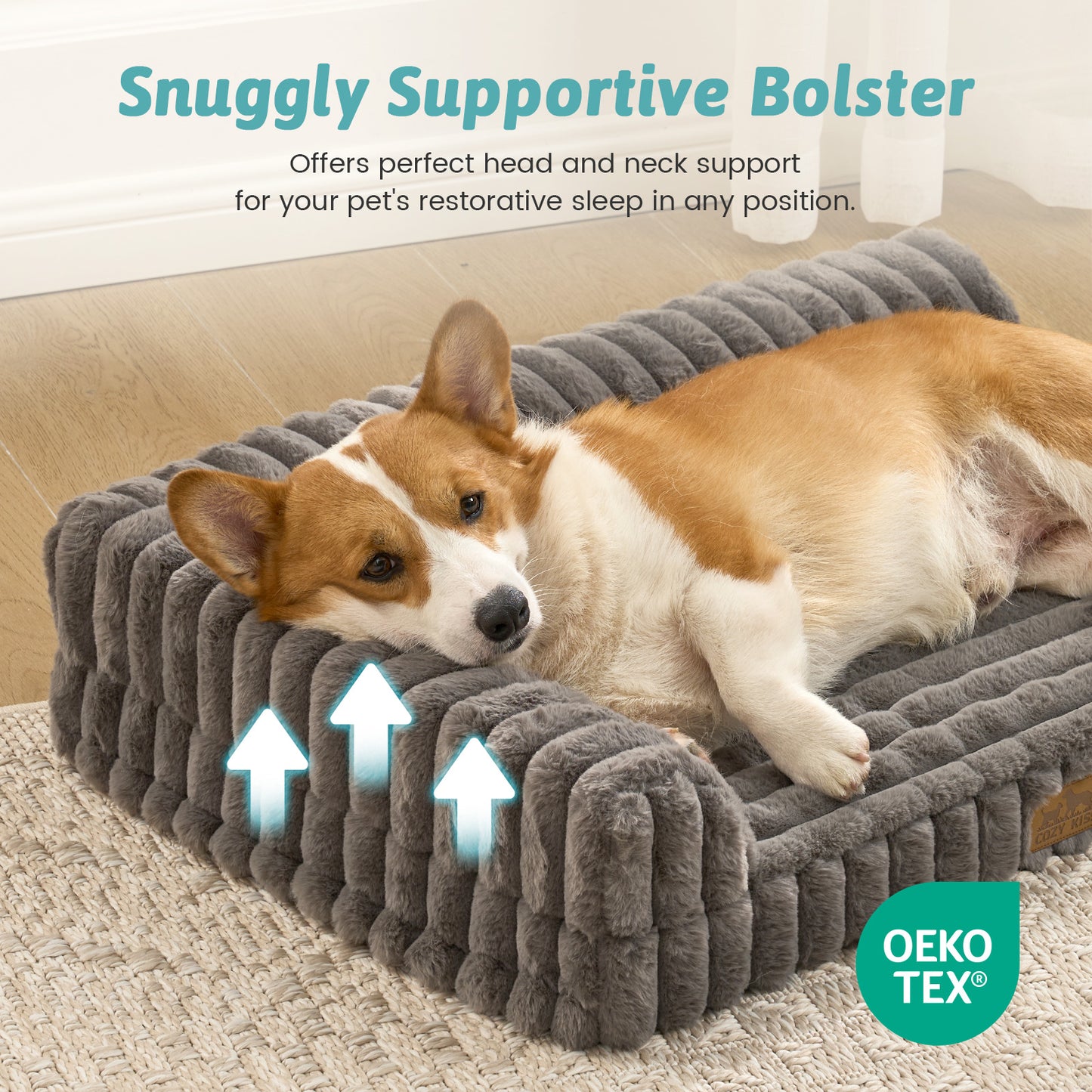 Striped Faux L-Shaped Washable Dog Bed