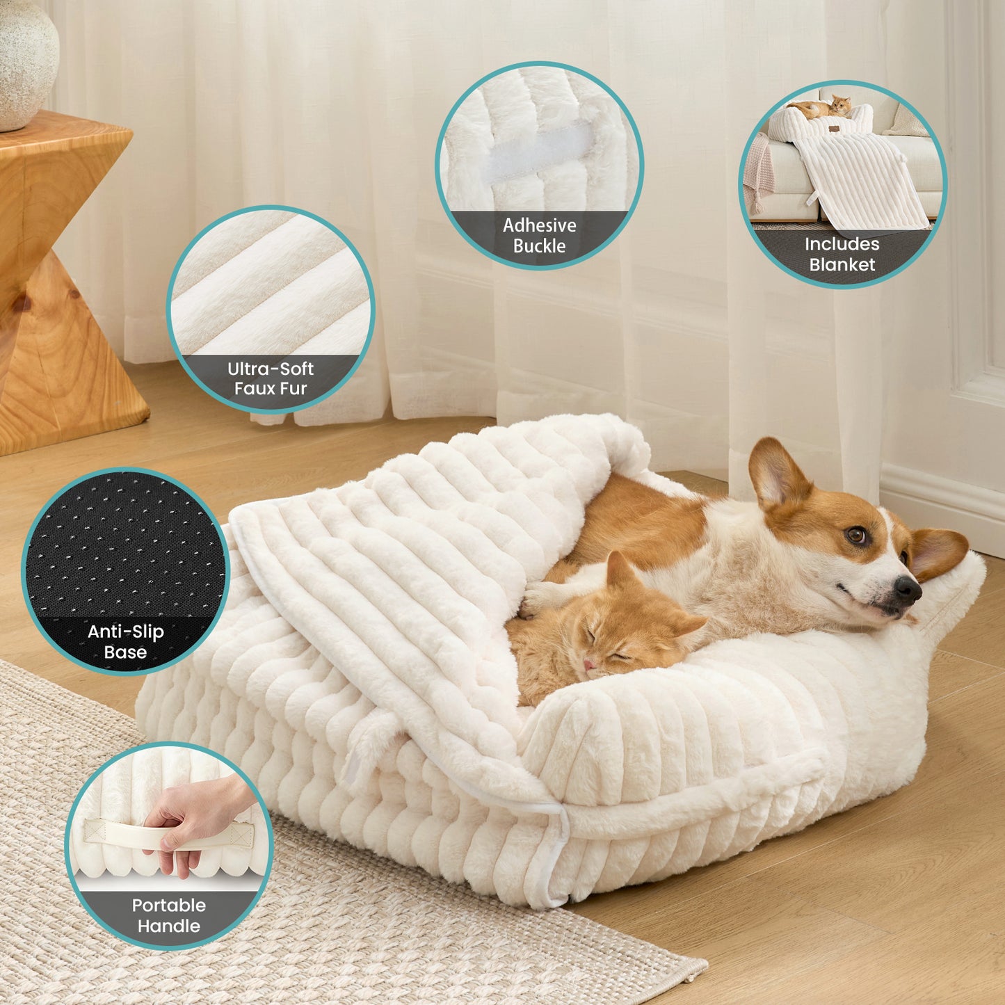Multi-Functional Striped Faux Pet Sofa Bed With Blanket
