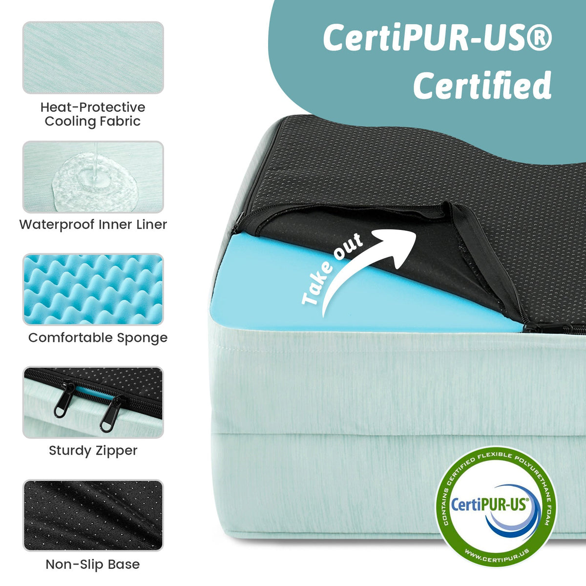Cooling pet bed with CertiPUR-US certification and feature 