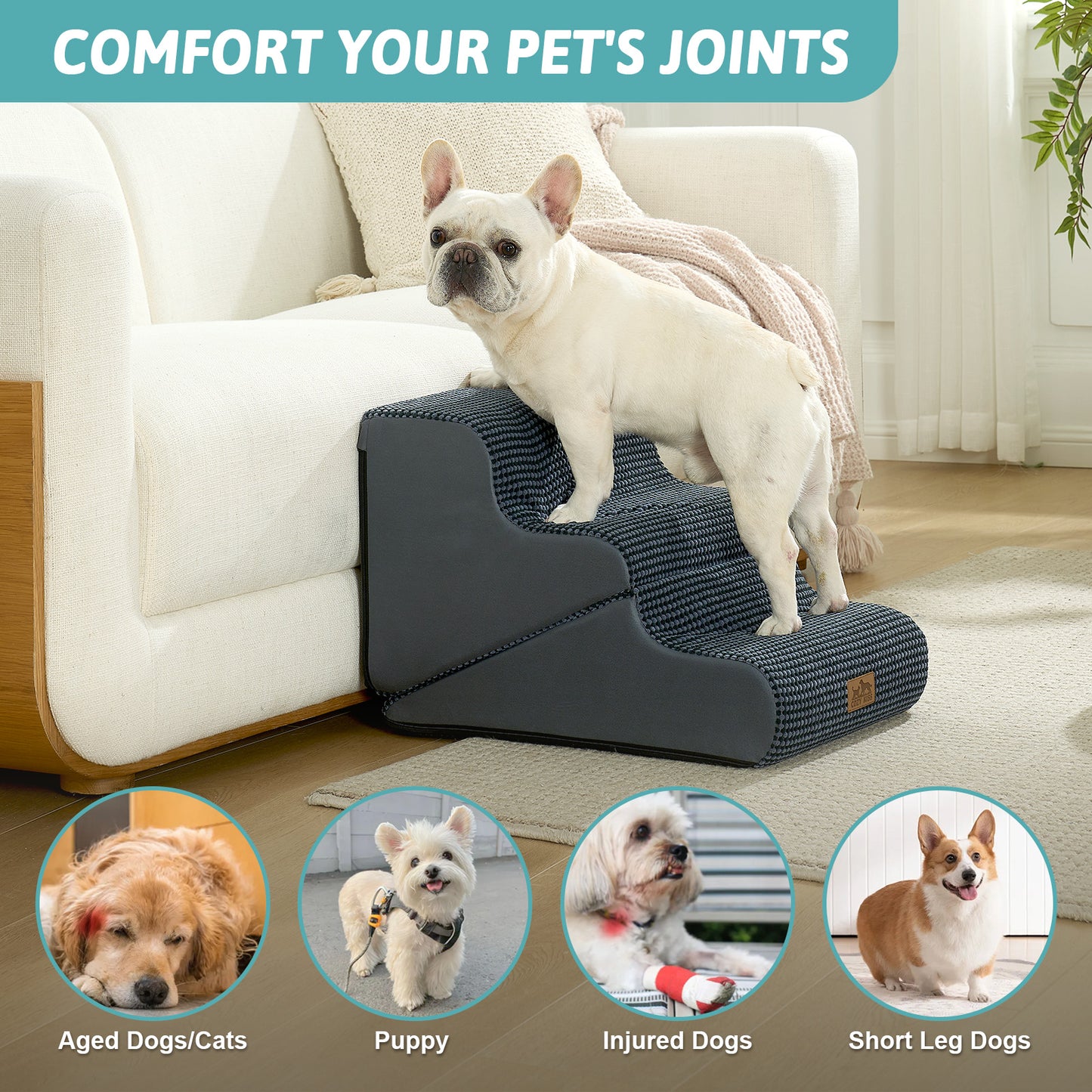 3-Step 2-in-1 Pet Stairs with Ramp Mode