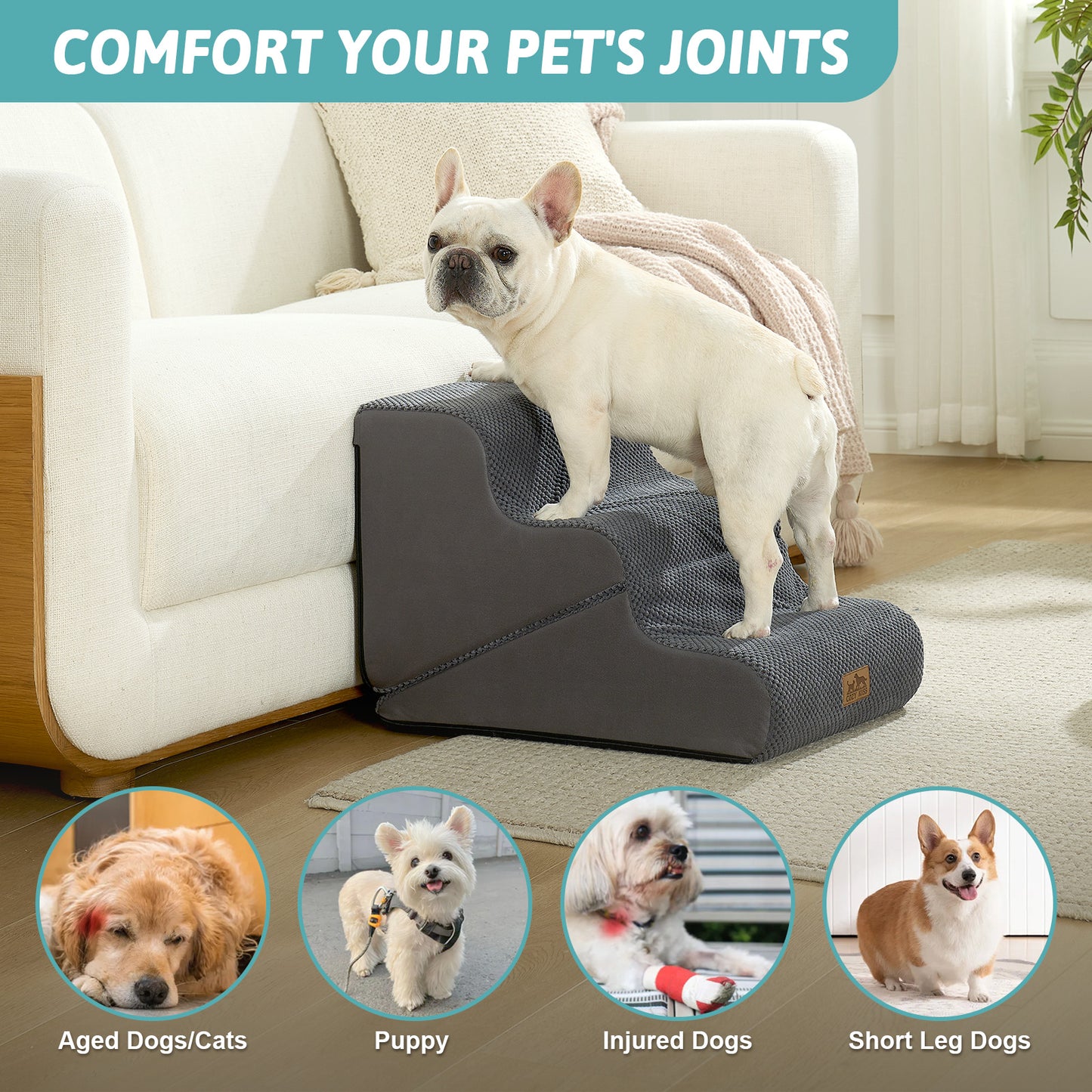 3-Step 2-in-1 Pet Stairs with Ramp Mode