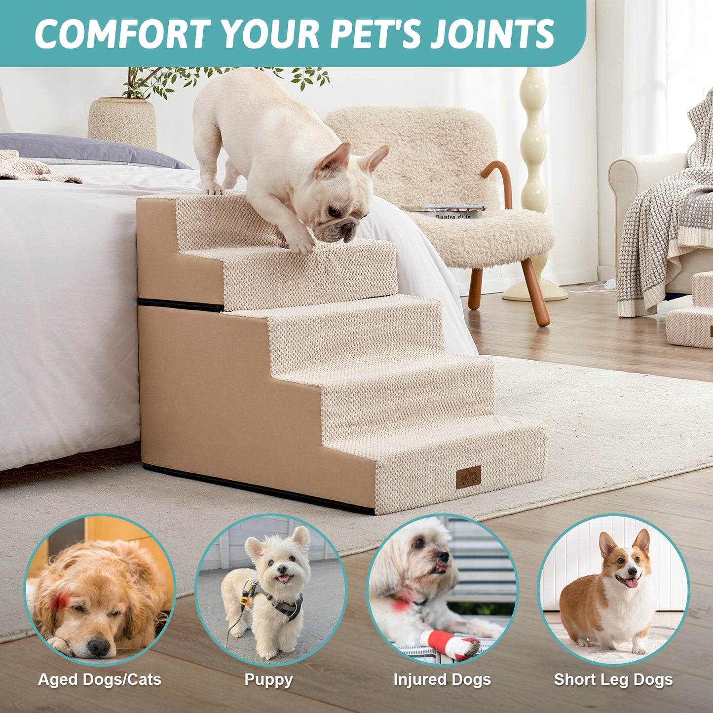 5-Step Extra Wide Foldable Right-Angle Pet Stairs