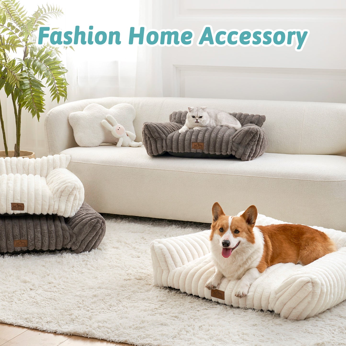 Ultra Soft Plush Striped Faux Pet Sofa Bed