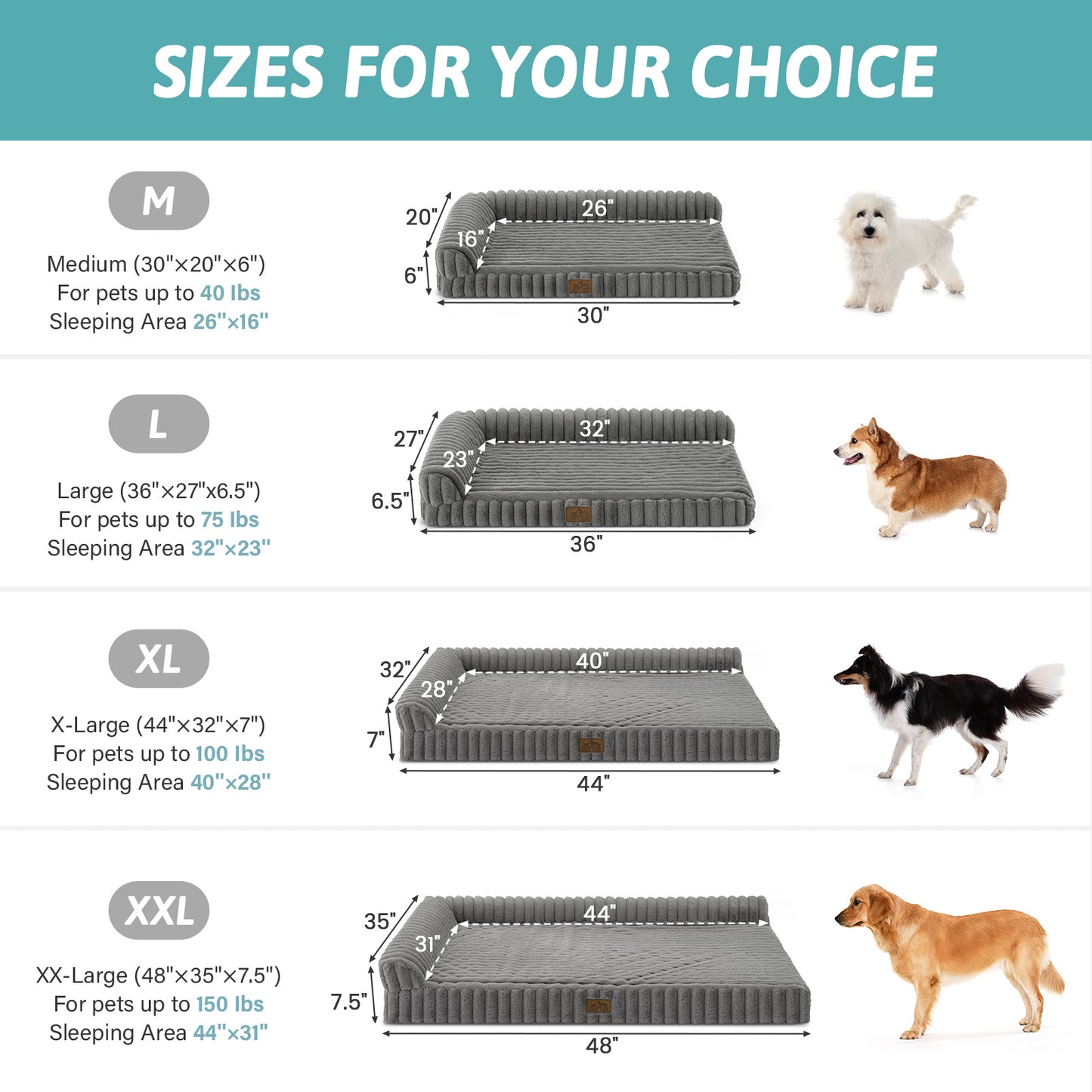 Striped Faux L-Shaped Washable Dog Bed