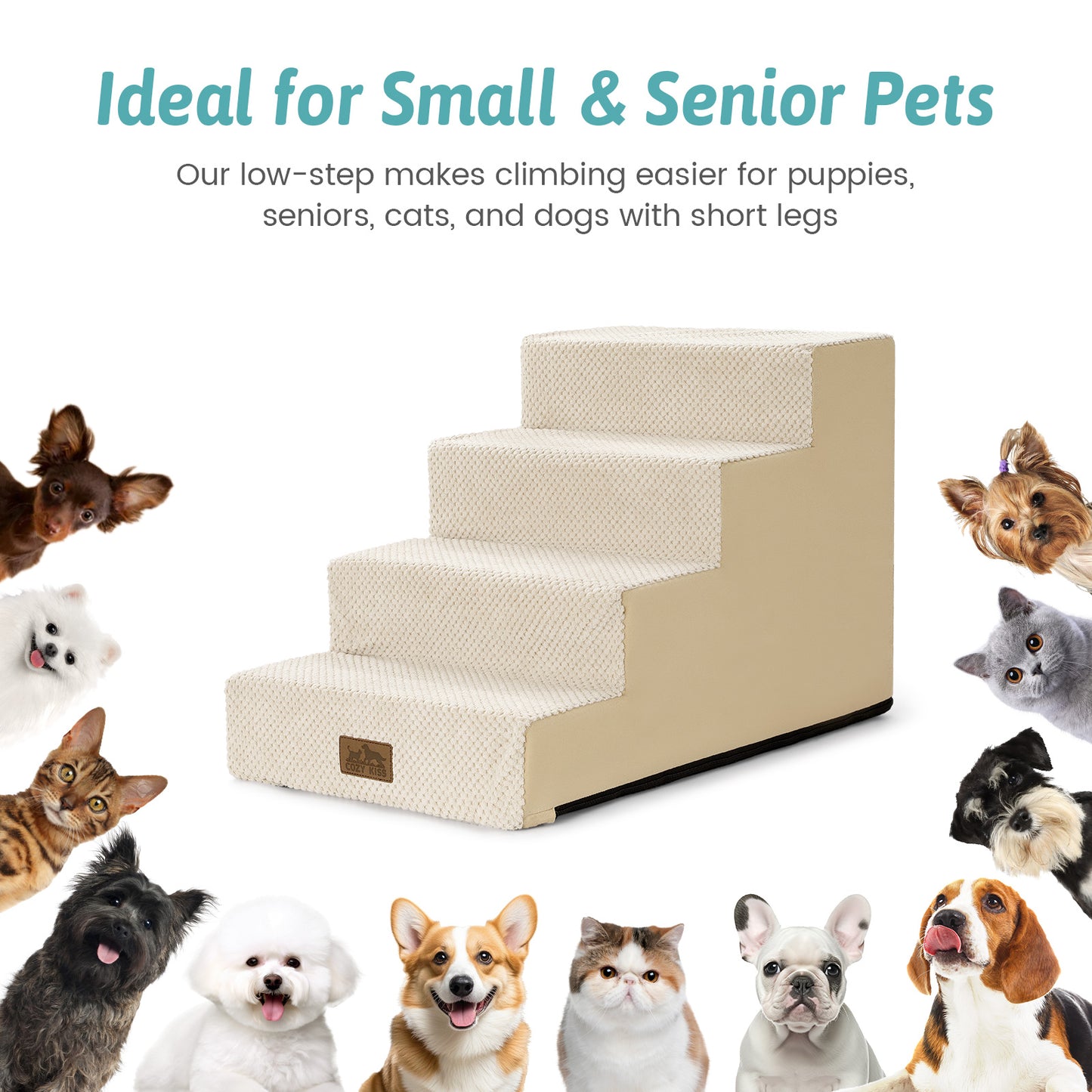 4-Step Gentle Slope Right-Angle Pet Stairs