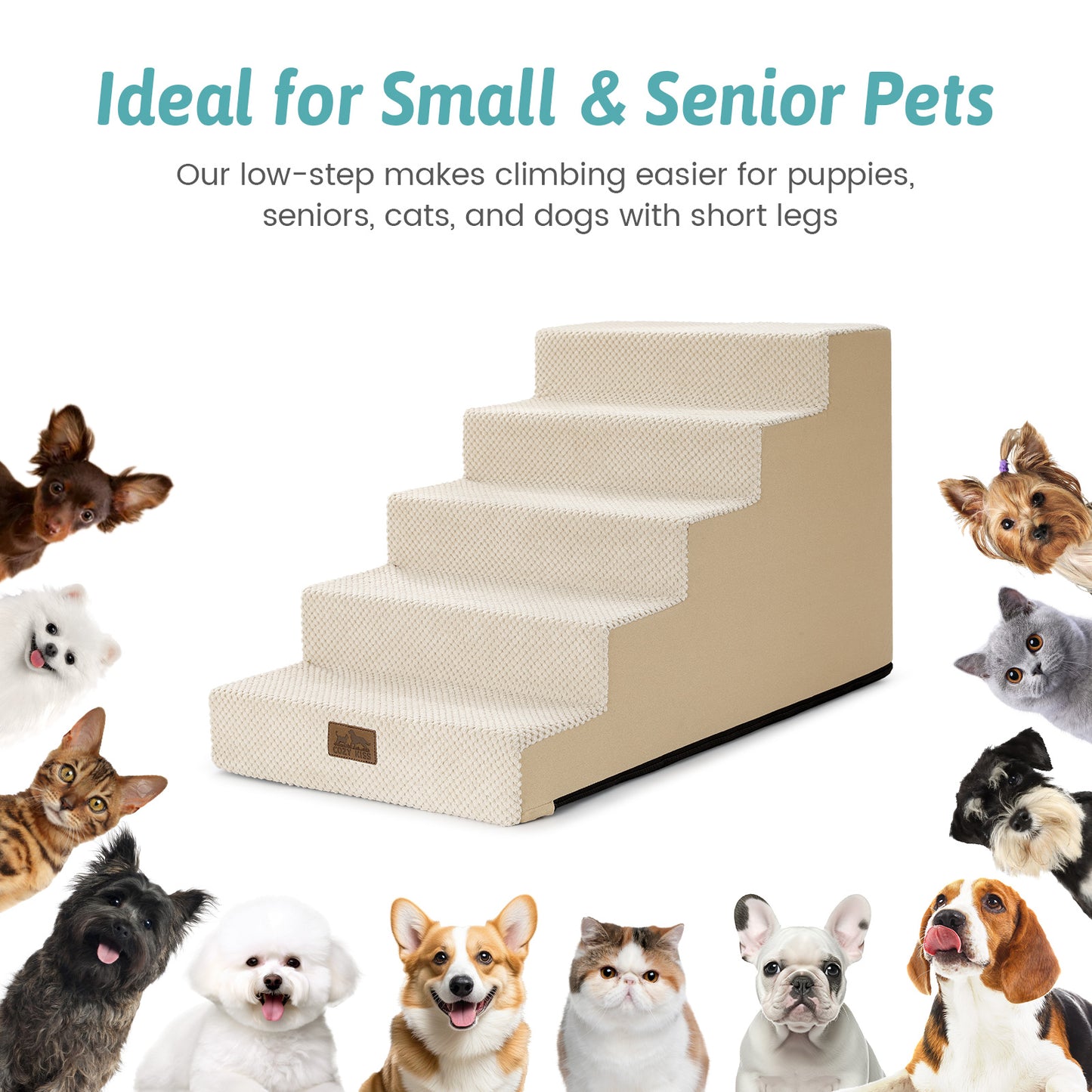 5-Step Gentle Slope Right-Angle Pet Stairs