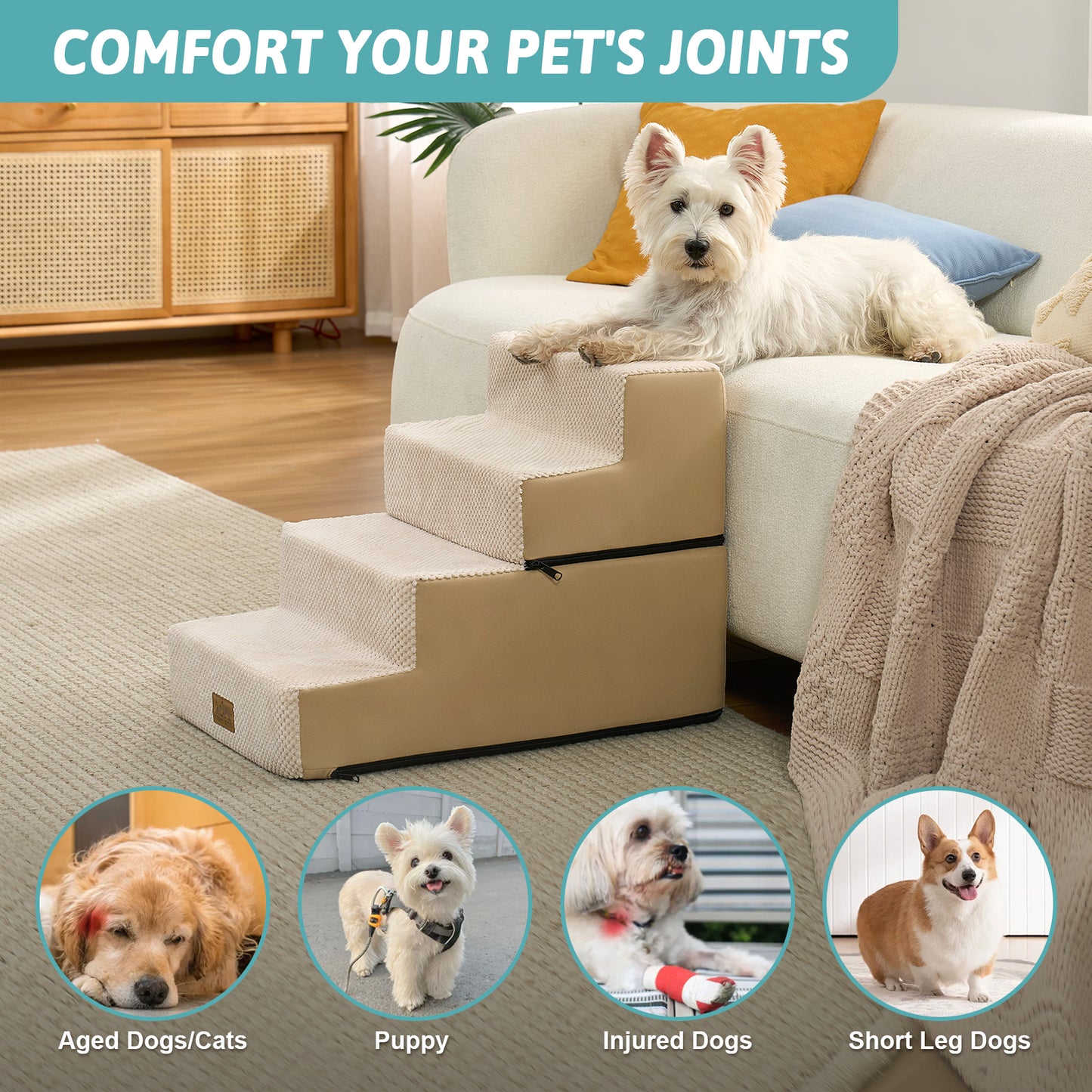 4-Step Foldable Right-Angle Pet Stairs