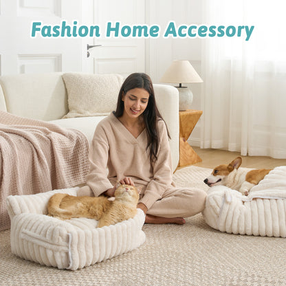 Multi-Functional Striped Faux Pet Sofa Bed With Blanket