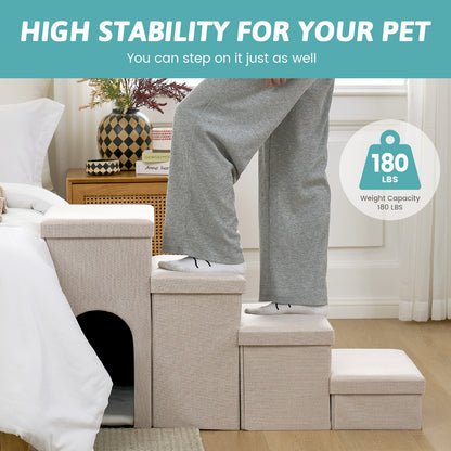 3-Step Storage Pet Stairs with Play Condo