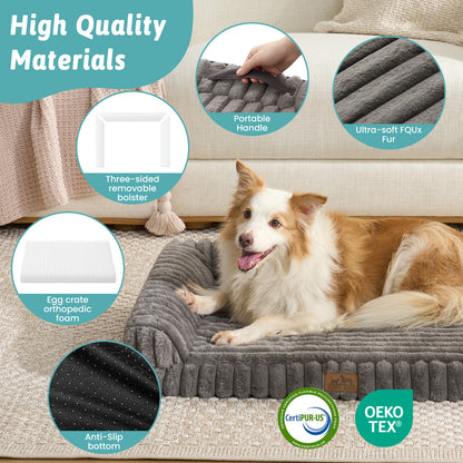 Striped Faux L-Shaped Washable Dog Bed