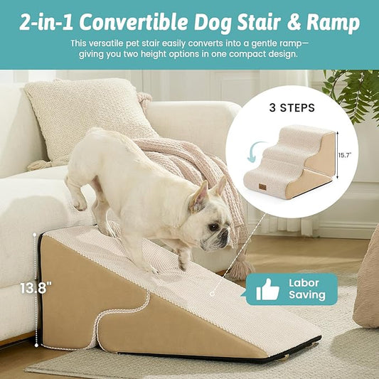 Cozy Kiss 3-Step 2-in-1 Pet Stairs with Ramp Mode converts from stairs to gentle ramp #color_Beige