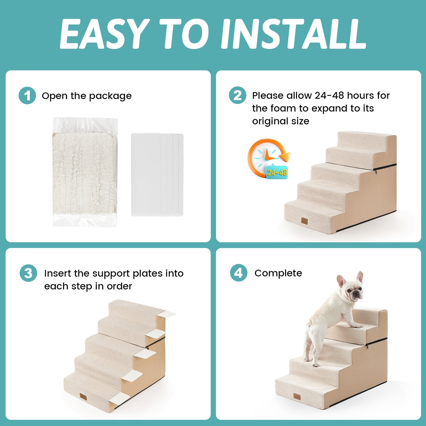 5-Step Extra Wide Foldable Right-Angle Pet Stairs