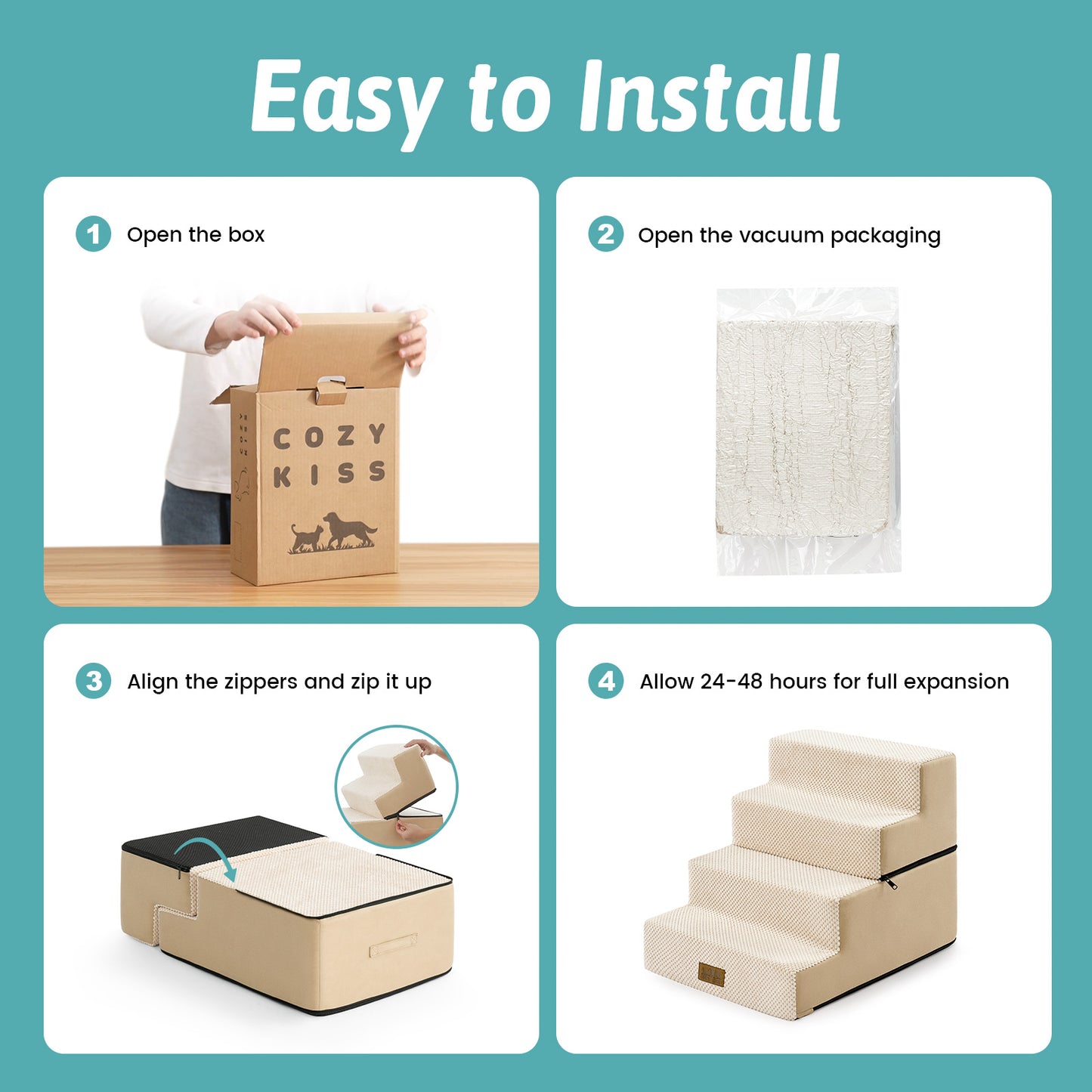 4-Step Foldable Right-Angle Pet Stairs