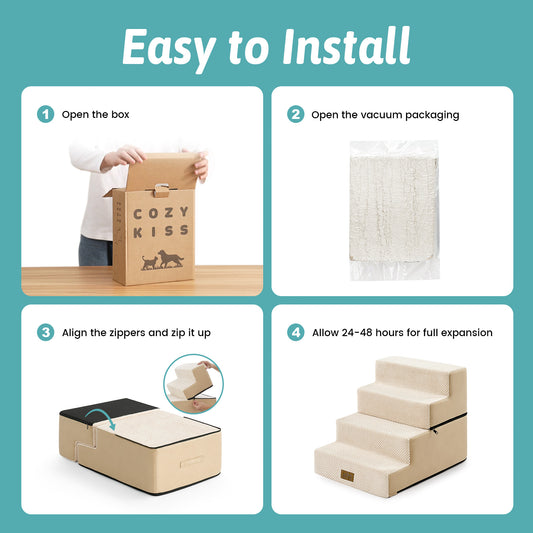 Cozy Kiss foldable pet stairs installation guide with zipper assembly design #color_Beige