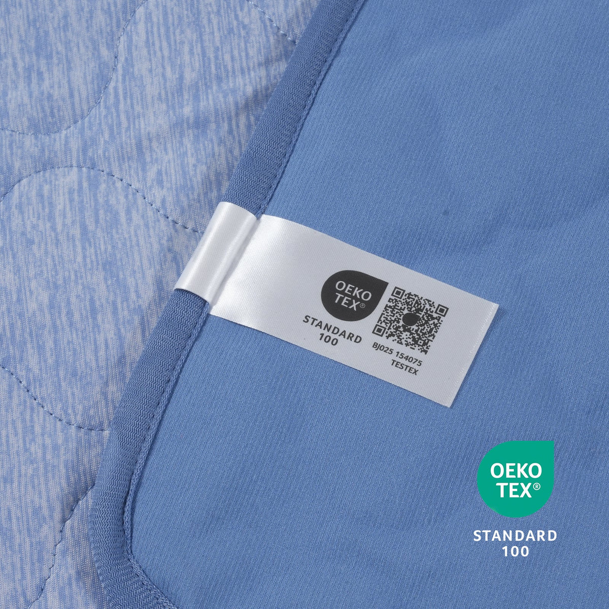 Close up of OEKO-TEX certified fabric, pet friendly and non-toxic textile for dog and cat safe home